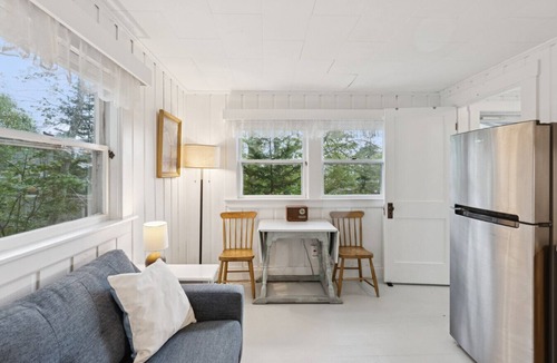 Pemaquid Beach Cabin | Across the road from Pemaquid Beach — quiet wooded king-bed cabin