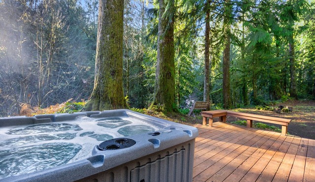 Boulder Creek Retreat: A cozy chalet for 6 with a hot tub by the creek. in Brightwood