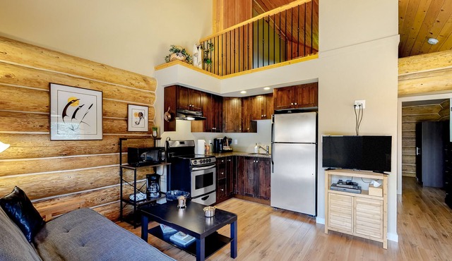 Lakefront wilderness resort cabin with private deck, grill, & WiFi