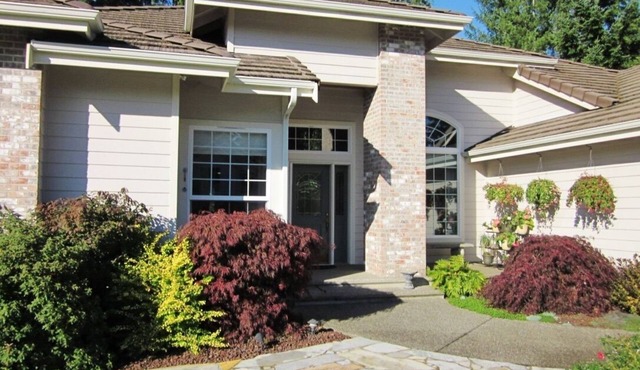Large One-Story 4BD/2BA Home with Office, Covered Deck, Waterfall, and Nature in Port Orchard