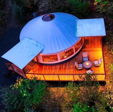 Modern Luxury Yurt with Firepit Table & Skylit Dome near Carson, Washington in Carson
