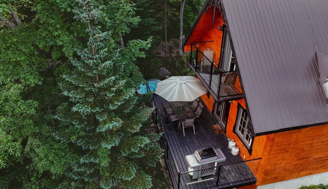 Super cute cedar chalet surrounded by the forest with access to water in Entrelacs