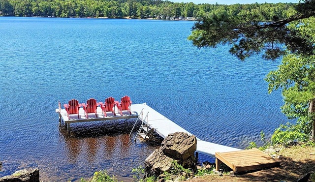 Waterfront sunsets and fires at Marble Point Cottage on Crowe Lake